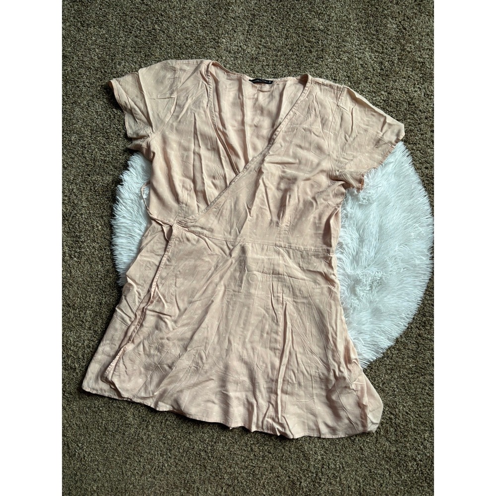 Abercrombie‎ & Fitch Pink Floral Wrap Mini Dress XL Short Sleeve V-Neck Viscose